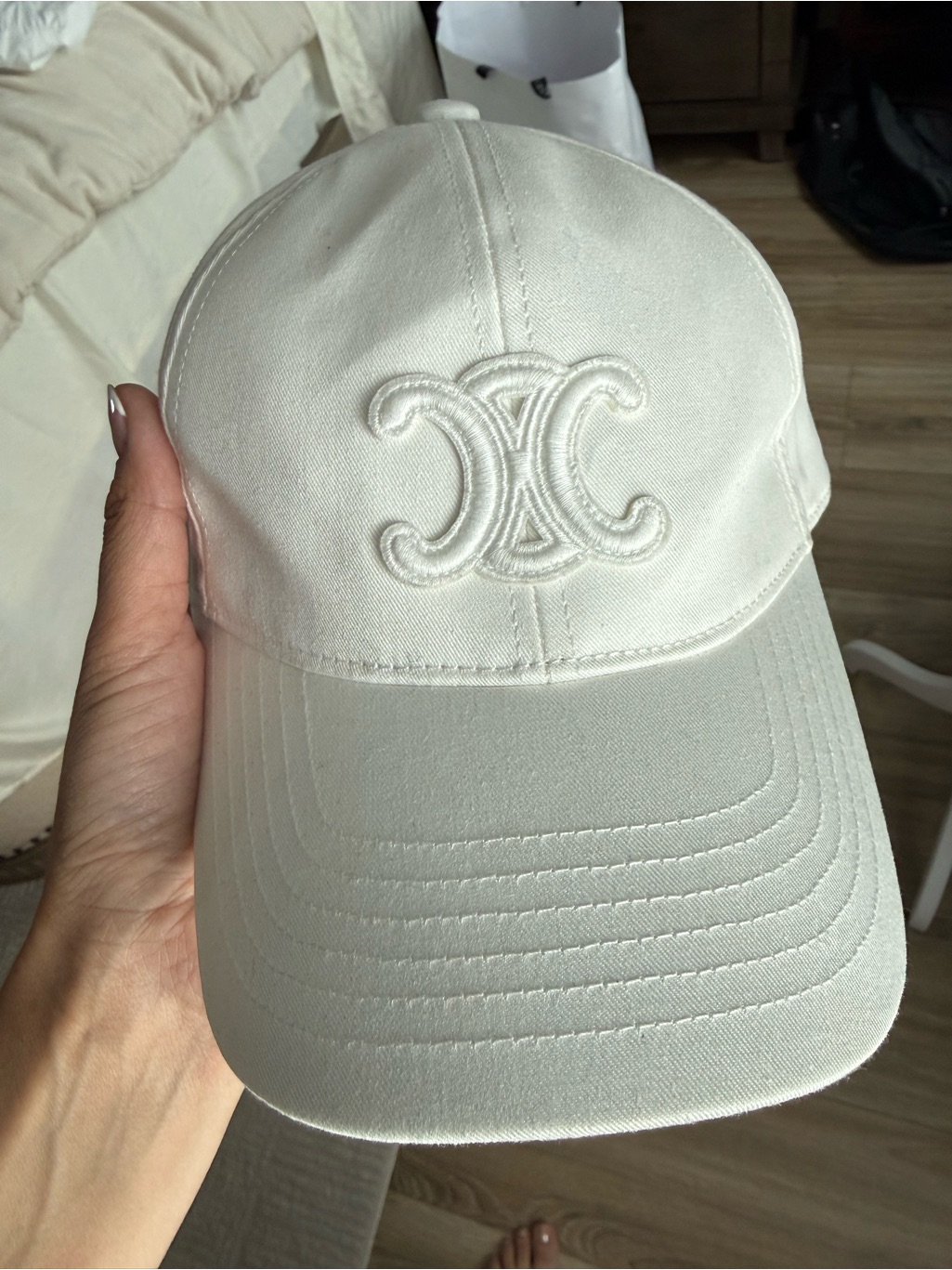 Celine White Embroidered Logo Baseball Cap